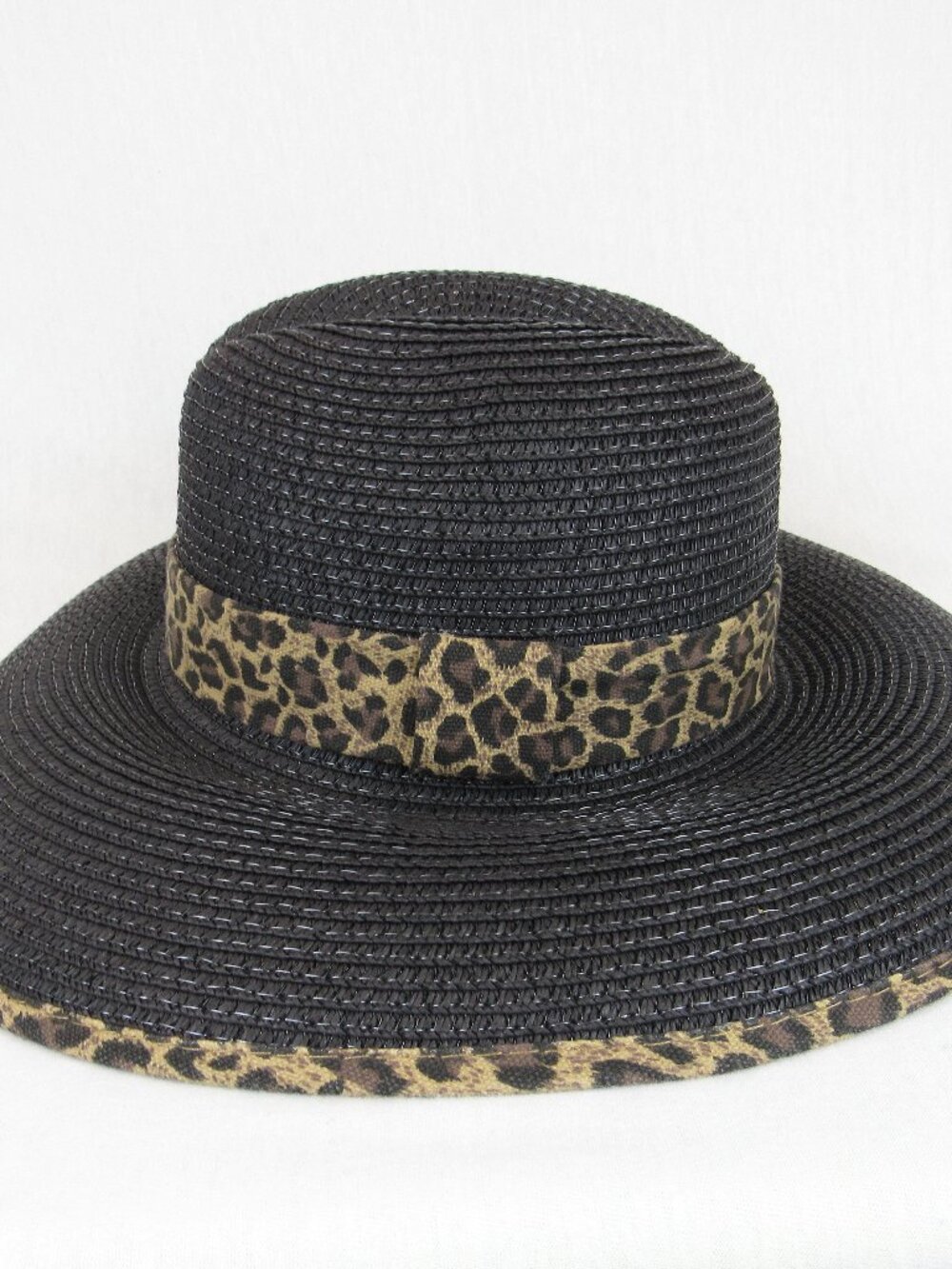Cruise Club Women’s Paper Hat Wide Brim Black Summer Beach Sun Vacation Leopard